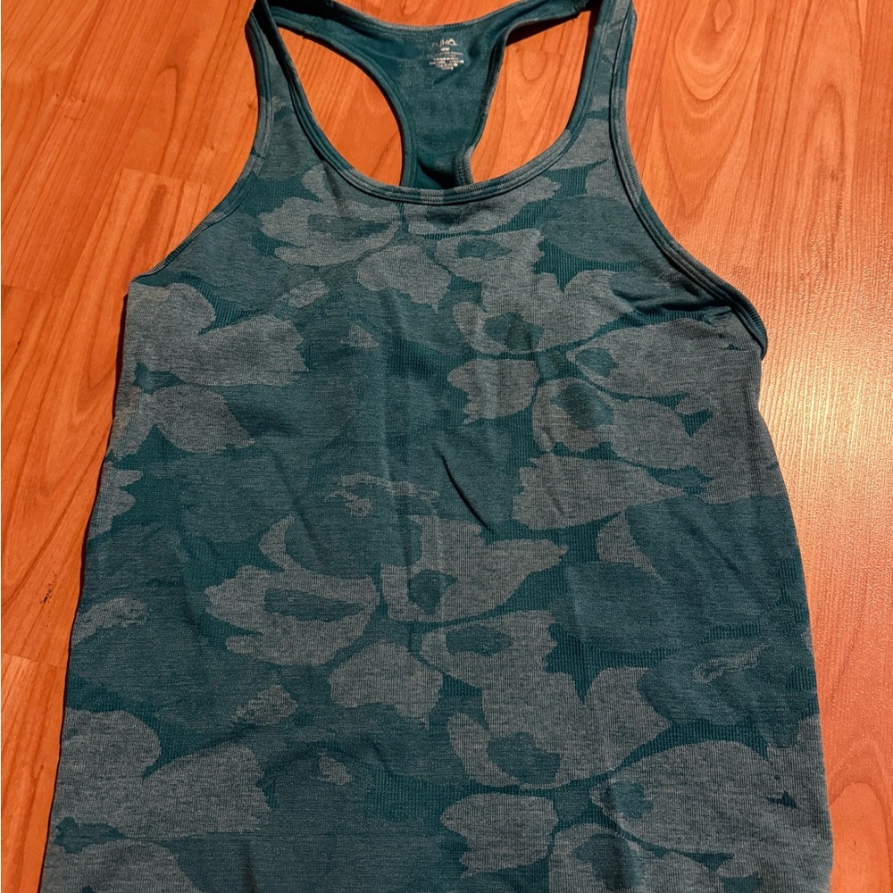 Ryka Seamless Nylon Blend Racerback Tank Top | Women's M | Floral Fitness Teal